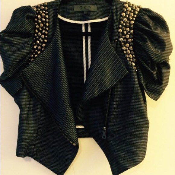 Blue/ Black 80's Detailed Short Jacket Blazer - Picture 6 of 8